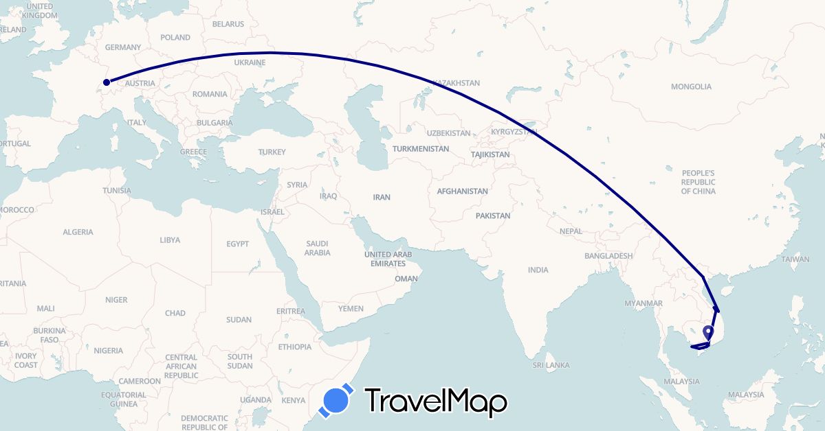 TravelMap itinerary: driving in Switzerland, Vietnam (Asia, Europe)